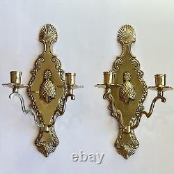 Vintage Pair Castilian Imports 15.5 BRASS Pineapple Shell Candle Wall Sconces