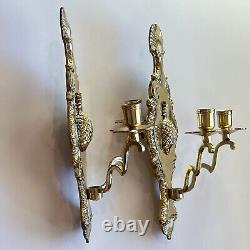 Vintage Pair Castilian Imports 15.5 BRASS Pineapple Shell Candle Wall Sconces