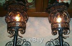 Vintage Pair Electric Wrought Iron Spanish Fillagree Wall Sconces