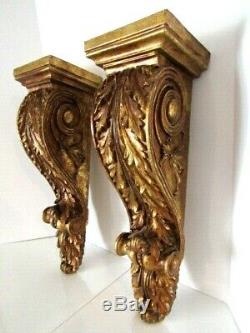 Vintage Pair Florentina Regency Gold Gilt Hanging Large Wall shelf Sconces 24