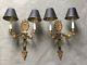 Vintage Pair French Directoire Bronze Brass Swan Bouillotte Lamp Wall Sconces