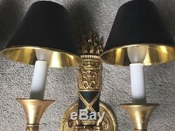 Vintage Pair French Directoire Bronze Brass Tole Bouillotte Lamp Wall Sconces