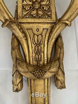 Vintage Pair French Neoclassical Gilt Wood Wall Sconces 24 X 11