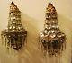 Vintage Pair French Of Gilded Empire Style Basket Prism Wall Sconces