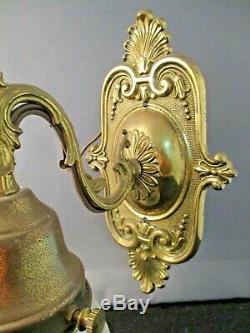 Vintage Pair GHIDINI Bronze Wall Sconce with Frosted Etched Glass Shades Wired