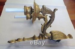 Vintage Pair Gold Gilt Bronze Heavy Brass Electric 2 Lamp Light Arm Wall Sconces