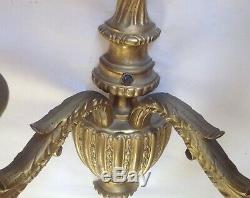 Vintage Pair Gold Gilt Bronze Heavy Brass Electric 2 Lamp Light Arm Wall Sconces