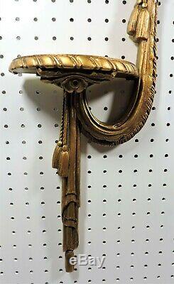 Vintage Pair Gold Swagged Ribbon Tassels Wall Sconce Shelves RARE