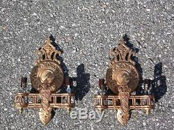 Vintage Pair Hollywood Regency French Art Deco Metal Wall Sconces Lincoln Mfg Co