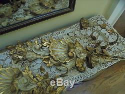Vintage Pair Italian Hand Carved Wood Shell Wall Sconces
