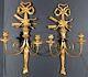 Vintage Pair Italian Neoclassical Giltwood Metal Wall Candle Sconces Bow & Eagle