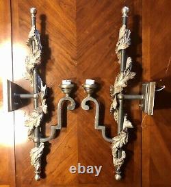 Vintage Pair Large 28 Electric Wall Sconces Ornate Leaves Fancy Gothic Formal
