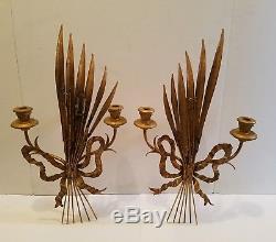 Vintage Pair Of Gold Gilt Wall Sconces Candle Holders