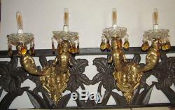 Vintage Pair Of Wall Sconce Lights, Cherub Angels Candelabra, Crystal Prisms