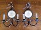 Vintage Pair Venetian Mirror Electric Wall Sconce Light Fixtures Hollywood Rgncy