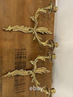 Vintage Pair Wall Candle Sconces Louis XV Style Acanthus Leaf 2 Arm Rococo