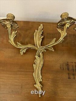 Vintage Pair Wall Candle Sconces Louis XV Style Acanthus Leaf 2 Arm Rococo