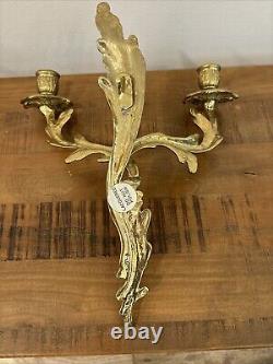 Vintage Pair Wall Candle Sconces Louis XV Style Acanthus Leaf 2 Arm Rococo