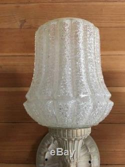 Vintage Pair Wall Sconce Lights White & Gold Beautiful Glass Globes W. Germany