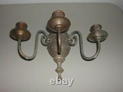 Vintage Pair of Brass/Bronze Candelabra Sconce Wall Light Electric Candle Heavy