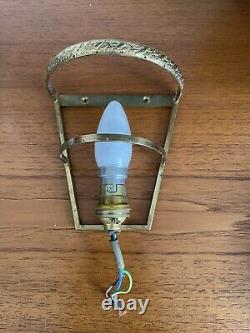 Vintage Pair of Brass Glass Crystal Wall Lights Sconce With Mirror Back Quality