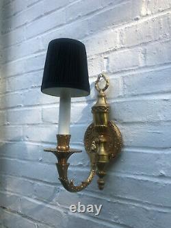Vintage Pair of Brass/Glod Tone Traditional Wall Sconces with Shades