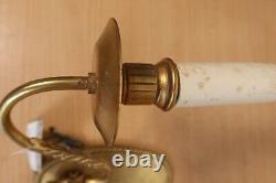 Vintage Pair of Double Light Wall Sconces Rams Head Cast Brass Candle Antique