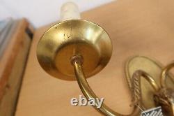 Vintage Pair of Double Light Wall Sconces Rams Head Cast Brass Candle Antique