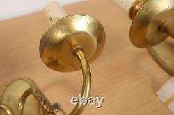 Vintage Pair of Double Light Wall Sconces Rams Head Cast Brass Candle Antique