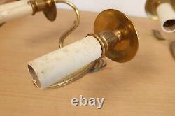 Vintage Pair of Double Light Wall Sconces Rams Head Cast Brass Candle Antique