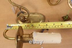 Vintage Pair of Double Light Wall Sconces Rams Head Cast Brass Candle Antique