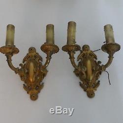 Vintage Pair of Gold Decorated Double Arm Wall Sconces (Electric)