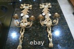 Vintage Pair of Hand Carved Wooden/Toleware Italian Gold Gilt Wall Sconces