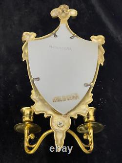 Vintage Regency Gold Brass Metal Mirror Sconce With 2 Arms