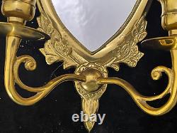 Vintage Regency Gold Brass Metal Mirror Sconce With 2 Arms