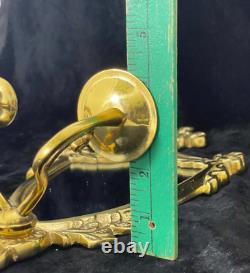 Vintage Regency Gold Brass Metal Mirror Sconce With 2 Arms