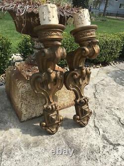Vintage Renaissance Revival Wall Sconces Matching Pair Wood Tone Dungeon Great