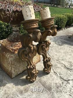 Vintage Renaissance Revival Wall Sconces Matching Pair Wood Tone Dungeon Great