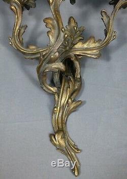 Vintage Rococo French 3-Arm Candelabra Wall Sconces Candle Holder Bronze Brass