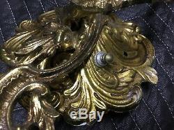 Vintage Rococo Ornate Brass 2 Light Wall Sconces