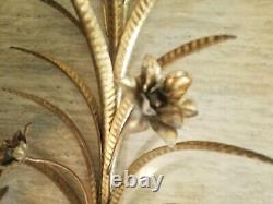 Vintage Sconces Sheaf of Wheat Gold Toleware Wall Candle Holder Sconces Fancy