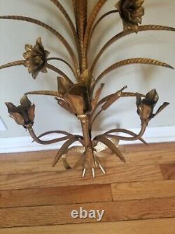 Vintage Sconces Sheaf of Wheat Gold Toleware Wall Candle Holder Sconces Fancy