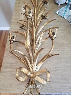 Vintage Sconces Sheaf of Wheat Gold Toleware Wall Candle Holder Sconces Fancy