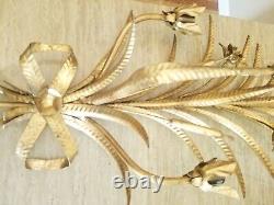 Vintage Sconces Sheaf of Wheat Gold Toleware Wall Candle Holder Sconces Fancy