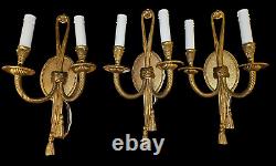 Vintage Set Of 3 French Style Rope/Tassel Wall Sconces Spain gold tone