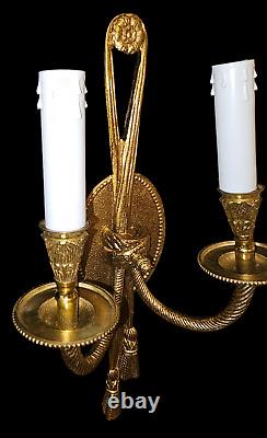 Vintage Set Of 3 French Style Rope/Tassel Wall Sconces Spain gold tone