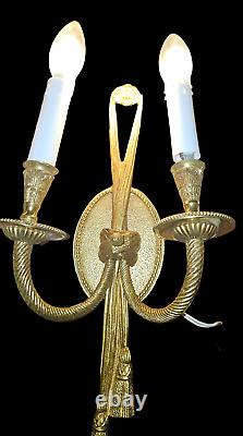 Vintage Set Of 3 French Style Rope/Tassel Wall Sconces Spain gold tone