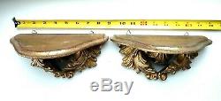 Vintage Small Pair of Carved Italian Wood Rococo Gold Gilt Wall Shelf Sconces
