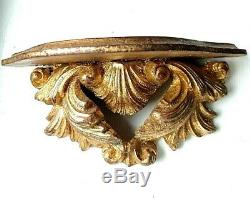 Vintage Small Pair of Carved Italian Wood Rococo Gold Gilt Wall Shelf Sconces