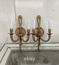 Vintage Solid Brass Double Arm Wall Sconces Lights Ribbon/tassel